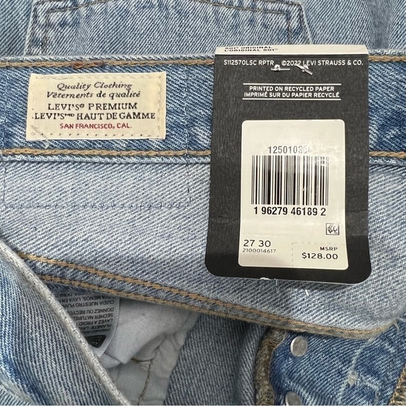 New Levis Premium 501 High Waist 100% Cotton Straight Leg Distressed Jeans 27 - Picture 14 of 16
